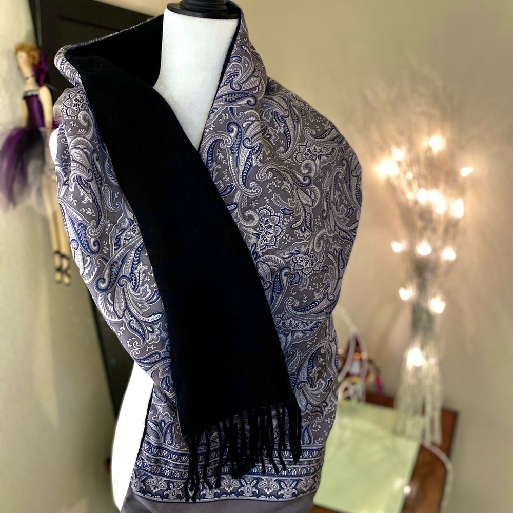 Unisex 100% Pure Silk 100% Wool Geoffrey Beene Classic Scarf Wrap double sided - Picture 3 of 6